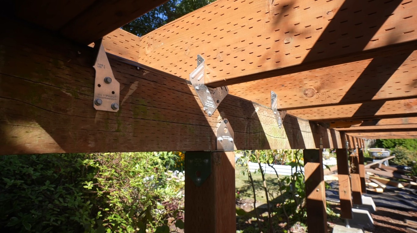 Detailed pergola construction showing quality craftsmanship